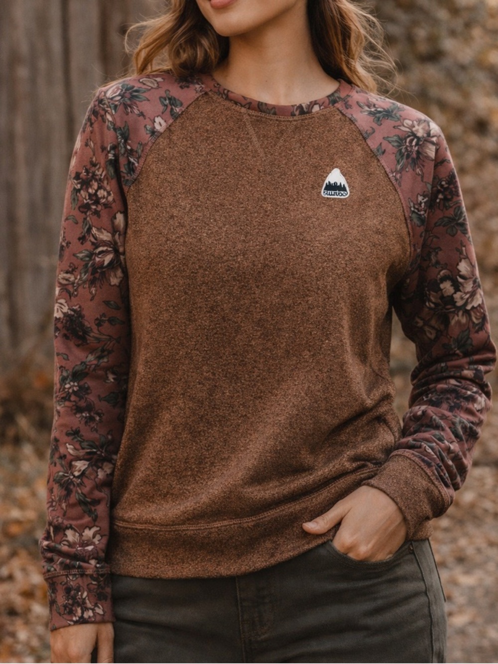 Burton Floral Raglan Sweatshirt Small Brown Earthy Cottagecore Outdoorsy Top - Picture 1 of 10